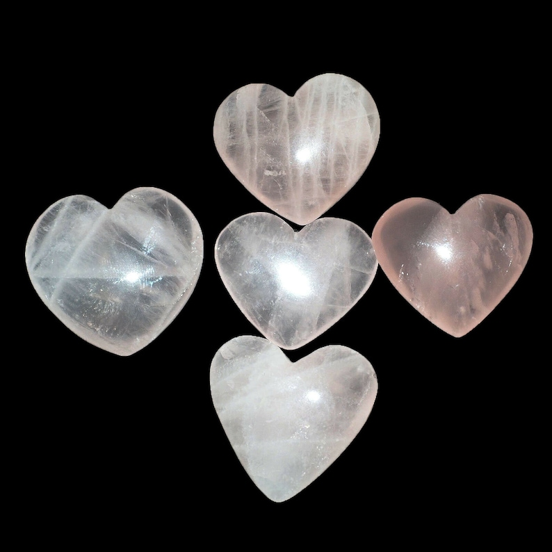 5 Pcs 26mm 29mm Natural Rose Quartz Heart Beautiful Pink Untreated Huge Gems
