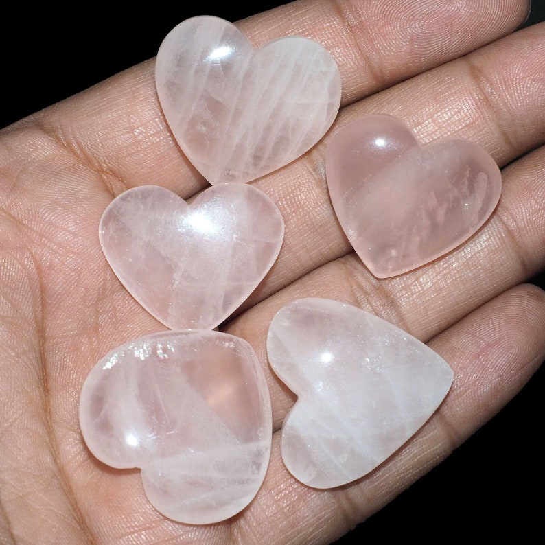 5 Pcs 26mm 29mm Natural Rose Quartz Heart Beautiful Pink Untreated Huge Gems