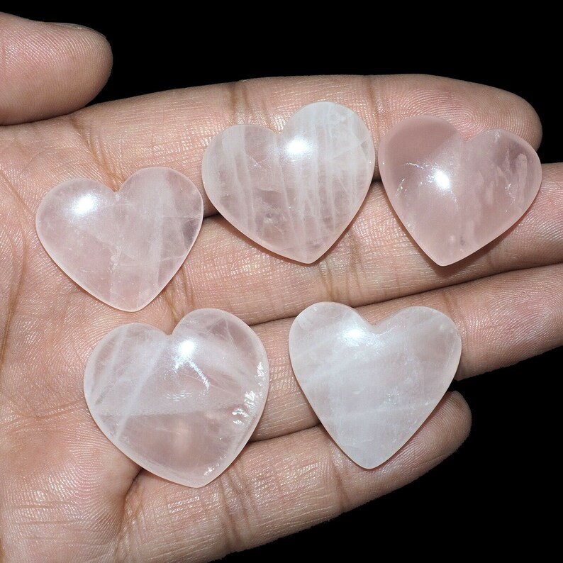 5 Pcs 26mm 29mm Natural Rose Quartz Heart Beautiful Pink Untreated Huge Gems