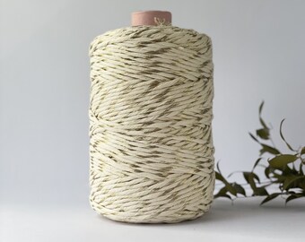 Macrame Cord, 5 mm single strand metallic and natural cotton mix