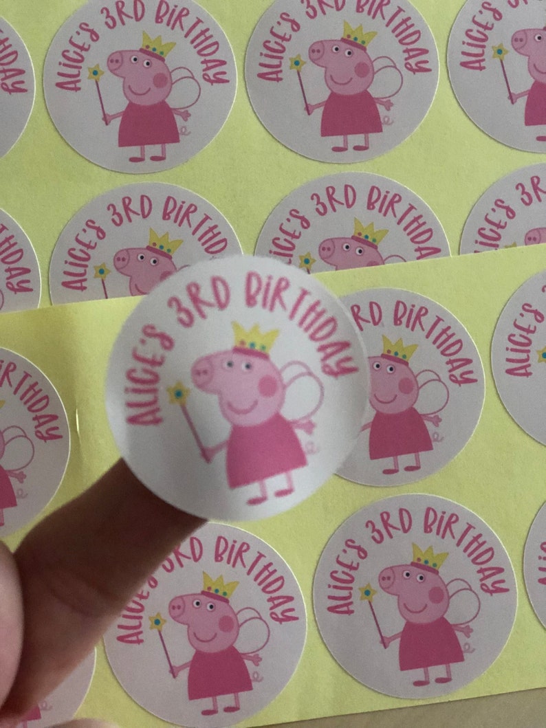 Peppa personalised stickers. George  personalised stickers.  Party bag ideas. Children’s party ideas. Themed birthday. Personalised Stickers 