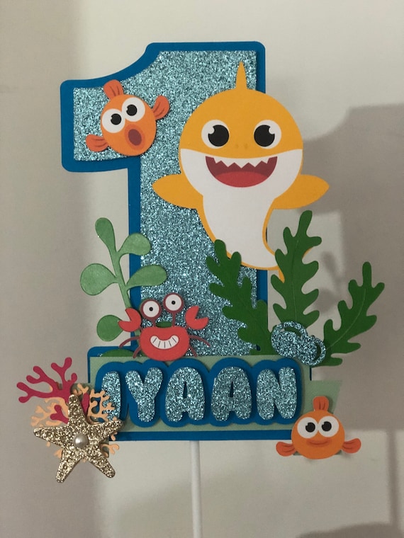 Baby Shark Personalised Name Age Birthday Cake Topper Baby Etsy