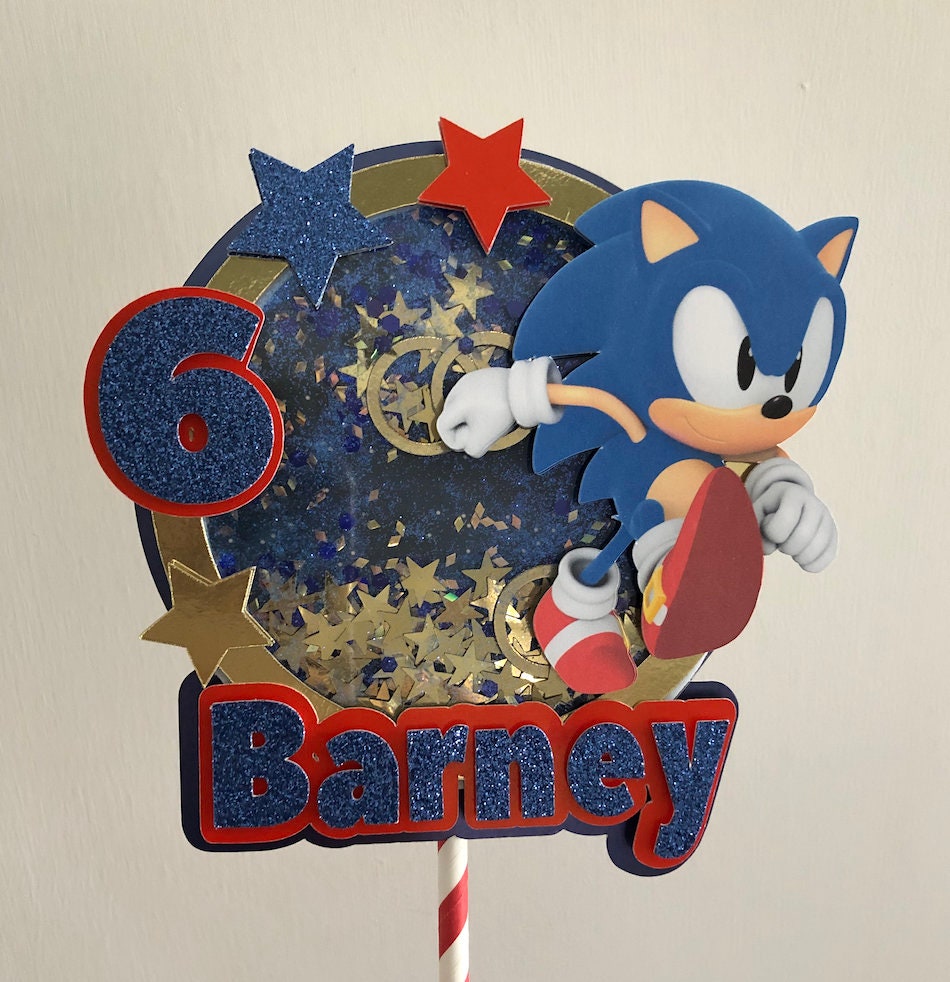 SONIC THE HEDGEHOG EDIBLE ROUND BIRTHDAY CAKE TOPPER DECORATION PERSONALISED 