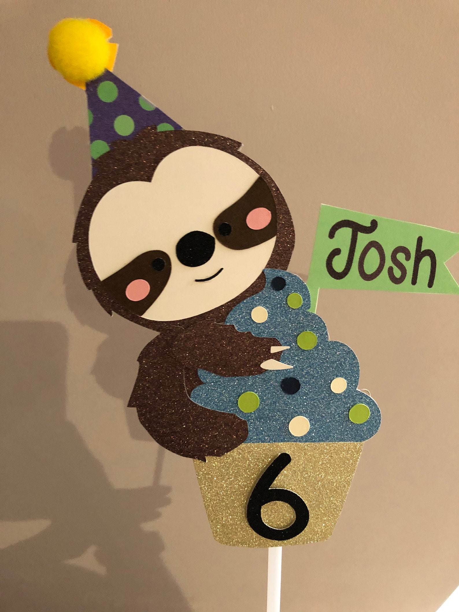 Sloth Cupcake Personalised Cake Topper. Sloth birthday theme. Etsy