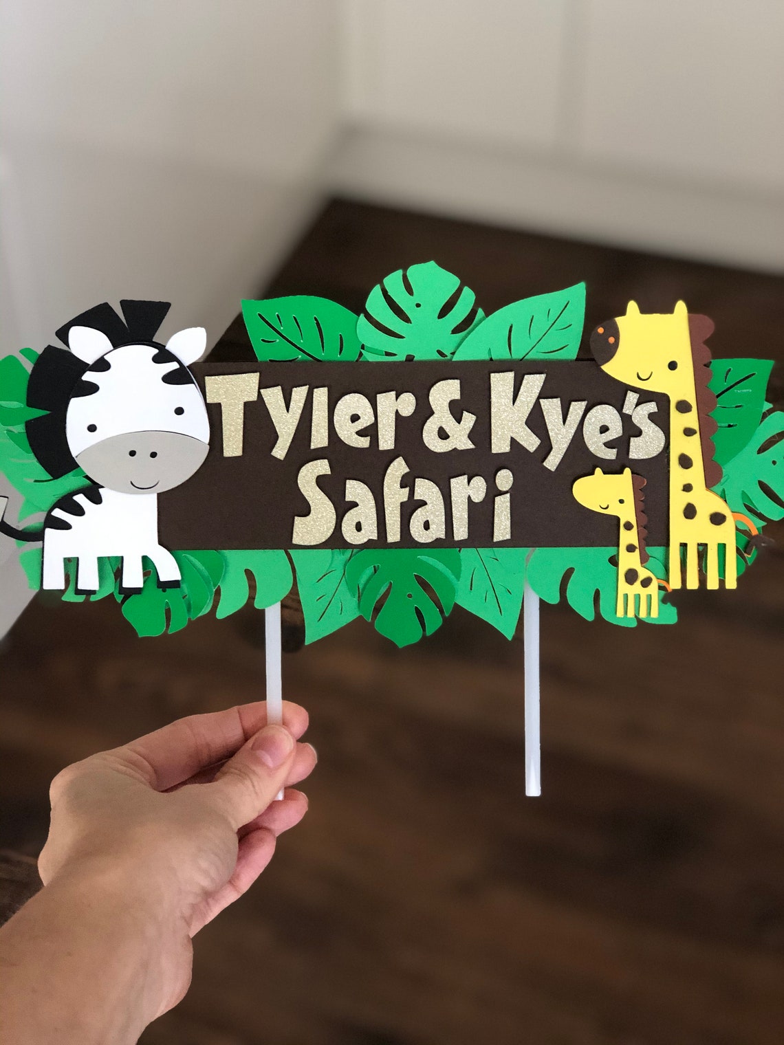 Safari cake topper. Personalised cake topper. Animal theme. Etsy
