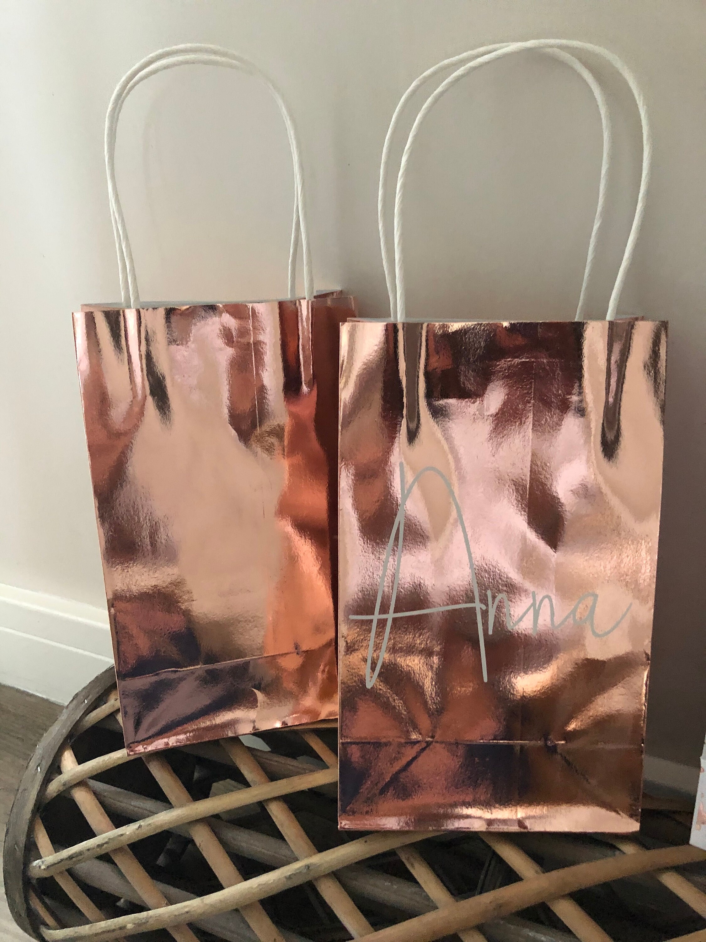 Personalised Rose Gold Mirror Party Bags Gift bags. Etsy
