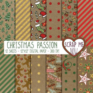 CartaDigitale Passione Di Natale-12 carte glitter natalizio adatte a inviti scrapbooking sfondi carte decorazioni wrapping paper decoupage