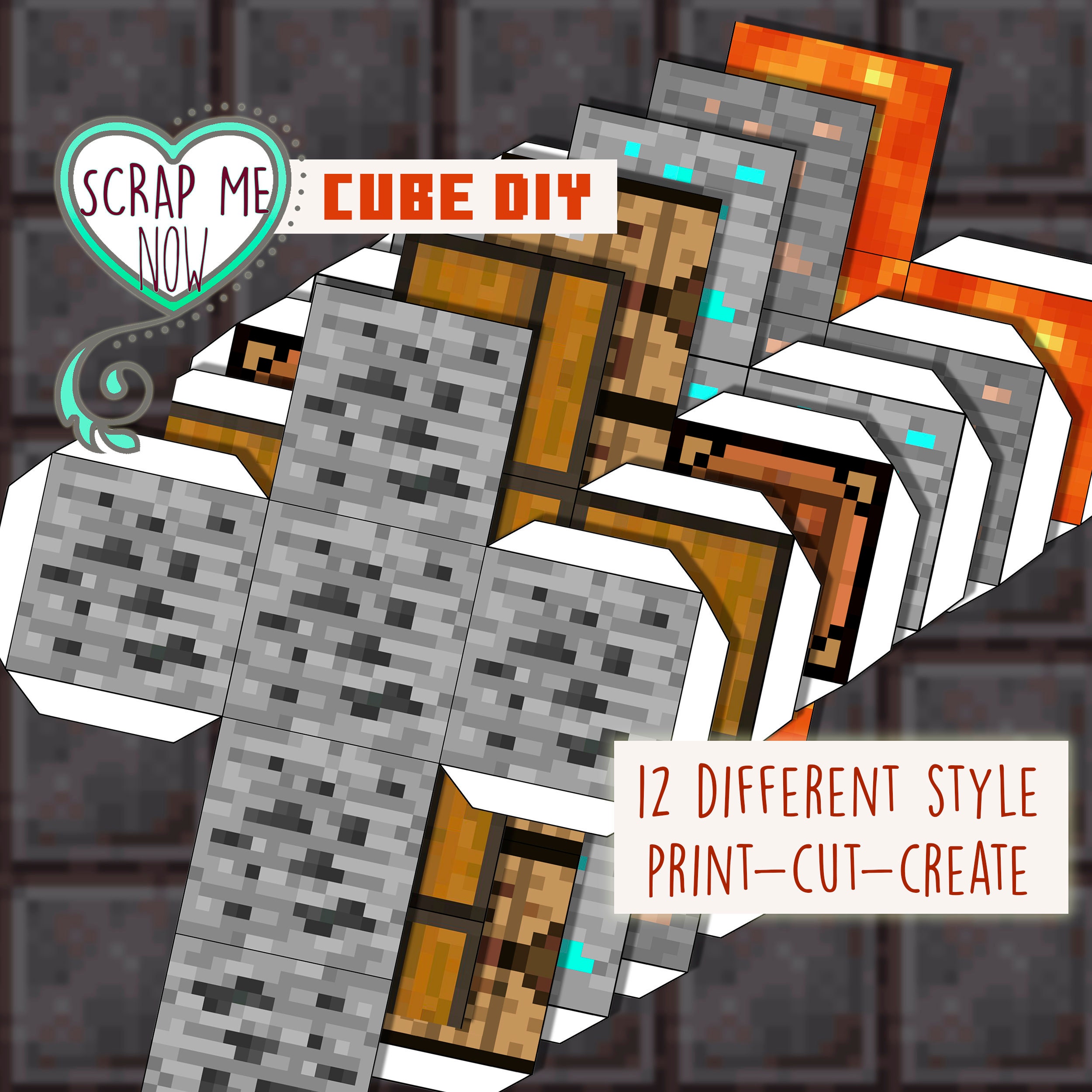Minecraft Texture Cube Set - 12 Sheets