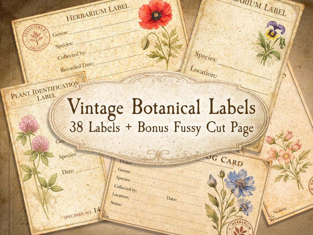 Vintage Botanical Labels Printable, 38 Herbarium Labels for Junk ...