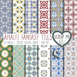 Carta Digitale Costiera Amalfitana 12"x 12" 300 DPI, maioliche per scrapbooking, inviti, sfondi, decoupage,  wrapping, junk journal