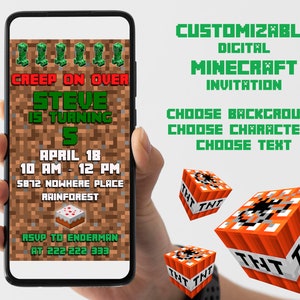 Invito digitale personalizzato di compleanno per bambini in stile minecraft