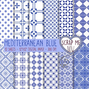 MediterraneanBlue-Carta Digitale-maioliche decorate della costiera amalfitana, scrapbooking, inviti, sfondi, decoupage, junk journal e altro