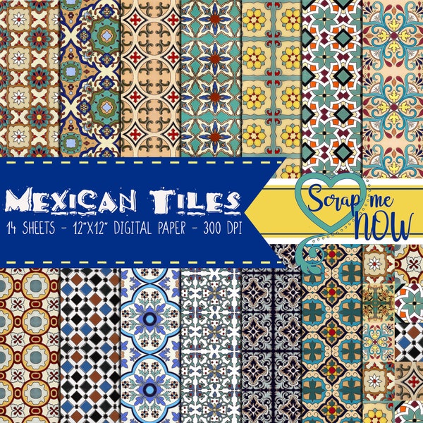 Papier numérique Mexicain Majolica 14 papiers imprimables du Mexique ethnique pour les invitations Scrapbooking Découpage téléchargement instantané haute résolution