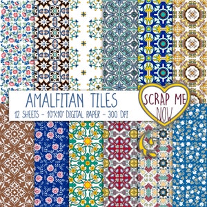 Carta digitale per scrapbooking-Piastrelle Costiera Amalfitana-10"x10" 300dpi- junk journal, decoupage, inviti,sfondi,cartoline,matrimoni