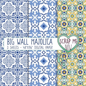 Big Wall Majolica - large digital decoration - three patterns - 48&quot;x96&quot; (120x240cm) 120DPI - for decorations, weddings and much more