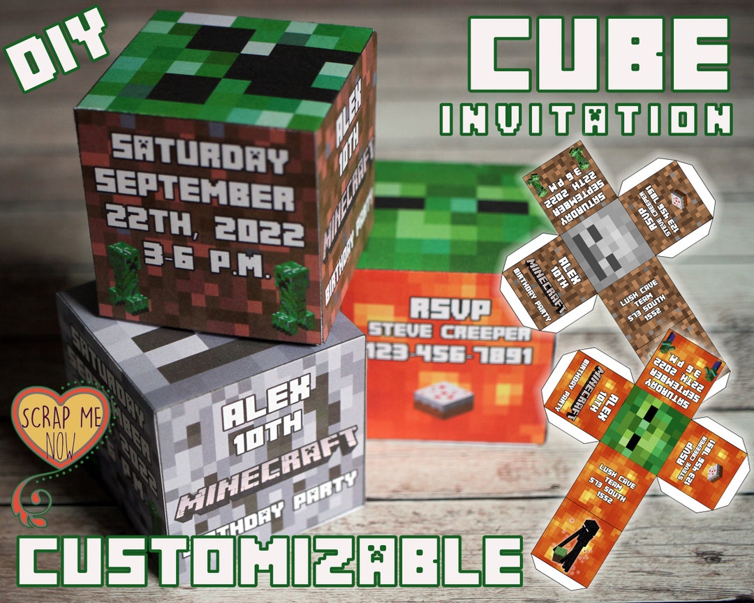 Cube Birthday Invitation -DIY- Cube Printable Invitation: Personalize ...