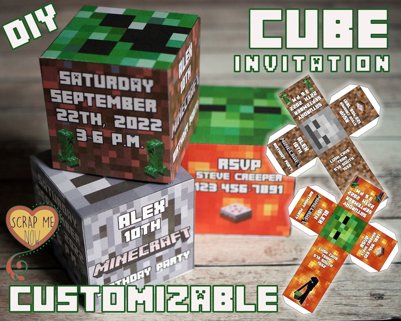Cube Birthday Invitation DIY Cube Printable Invitation: Personalize, Print &amp; Create Your Own ...