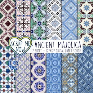 Carta Digitale Costiera Amalfitana maioliche per scrapbooking, inviti, junk journal, decoupage, tessuti, matrimonio, decorazione, wrapping