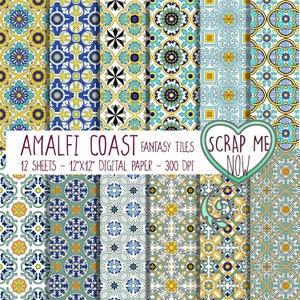 Carta Digitale Costiera Amalfitana 12"x 12" 300 DPI, maioliche decorate per scrapbooking, inviti, sfondi, decoupage,  junk journal