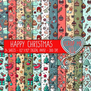 Carta digitale di Natale- 29 fogli A4 - 4 fantasie diverse su diversi colori natalizi per sfondi, target, tag, scatole, decoupage e altro