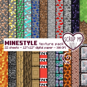 Carta Digitale stile Mine-pacchetto di 22 texture diverse adatte a inviti,scrapbooking,sfondi,feste,decorazioni,wrapping paper e tanto altro