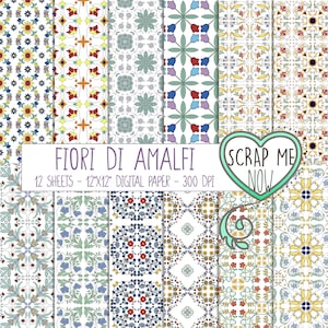 Carta Digitale della Costiera Amalfitana 12"x 12" 300 DPI, maioliche decorate per scrapbooking,inviti,sfondi,decoupage, matrimonio, wrapping