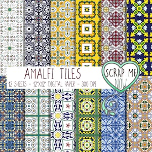 Amalfi Coast Tiles - 12 "x12" 300dpi - Digital paper for scrapbooking, decoupage, invitations, wallpapers, postcards, junk journal printable