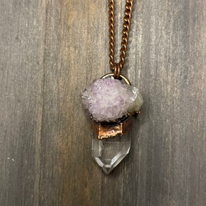 Quartz Point, Amethyst Cluster Copper Electroformed Pendant