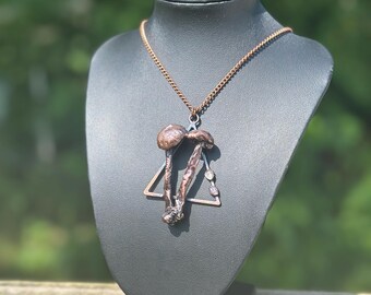 Double Mushroom with Crystals | Copper | Electroformed Pendant