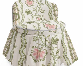 SOLD OUT Ruffled Linen Swivel Chair – Floral Stripe Vanity Seating-ruffled swivel chair-choose your fabric chair