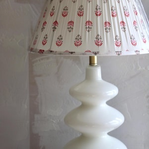 modern glass lamp + cotton pleated block printed lampshade- pleated lampshade-modern lampshade- block printed lampshade- white glass lamp