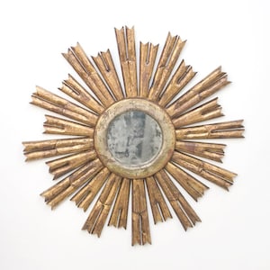 Italian Giltwood carved mirror - gold leaf - antique wood mirror - glam - starburst mirror -Hollywood regency - hand carved -silver -mercury