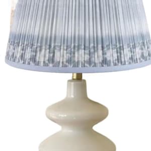 White modern glass lamp + stripe pleated lampshade- ikat lampshade-modern lampshade-printed lampshade- white glass lamp-gathered lampshade