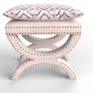 X Bench - Ottoman - Custom upholstery - Fabric Included- Nailhead trim - Pillowtop bench - Small bench - Linen bench -designer stool