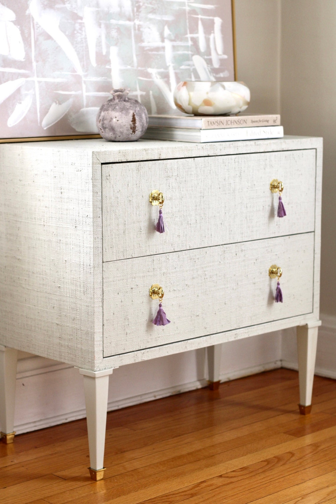 Grasscloth Nightstand grasscloth Entry Table Rattan Grasscloth Dresser