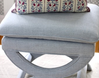 SOLD OUT X Bench -Custom Ottomans- Custom upholstery - custom x bench-self welt trim - Pillowtop bench -Small bench - Linen bench-