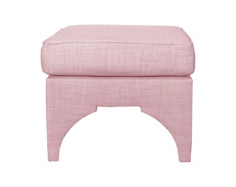 velvet ottoman- linen ottoman - Custom upholstery - Fabric Included -  self welt trim  - Small bench - square stool -designer stool