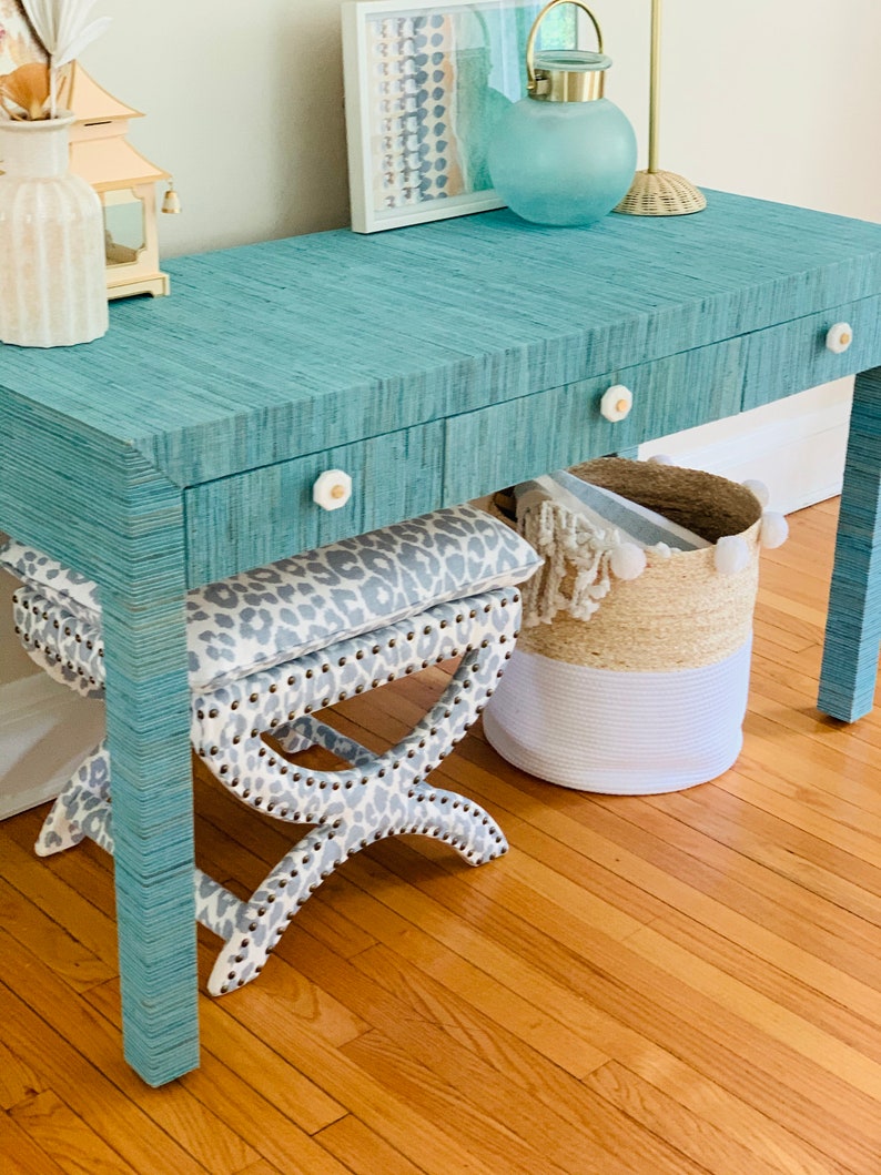 Grasscloth Desk Raffia Console Table Grasscloth Desk Etsy