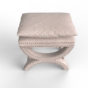 X Bench - Ottoman - Custom upholstery - Fabric Included - Nailhead trim - Pillowtop bench - Small bench - Linen bench -designer stool