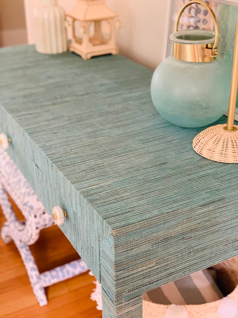 Grasscloth Desk Raffia Console Table Grasscloth Desk Etsy