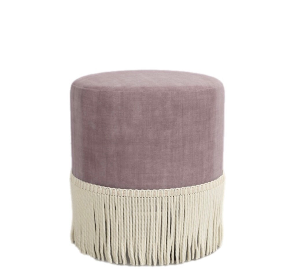 Round Custom Upholstered Velvet Ottoman With Fringe-bullion Fringe ...