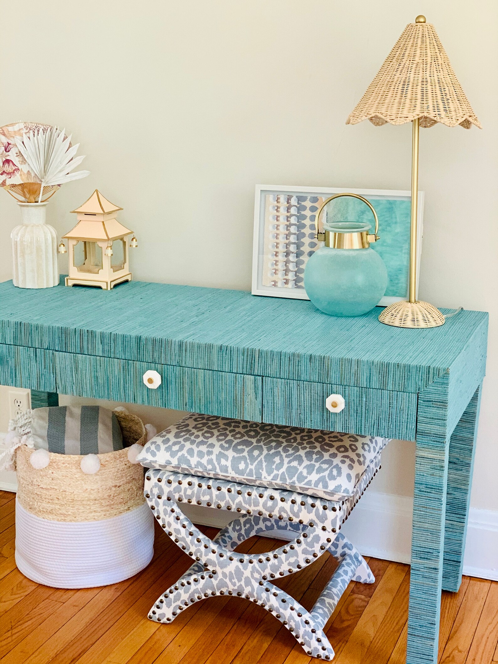 Grasscloth Desk Raffia Console Table Grasscloth Desk Etsy