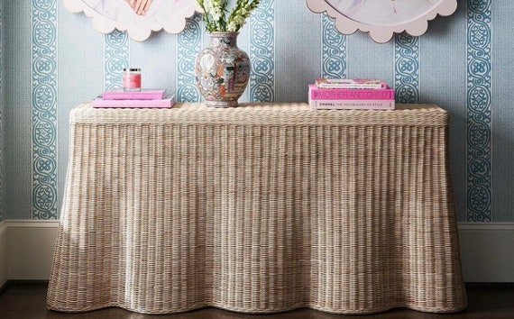 Scalloped wicker 2024 side table