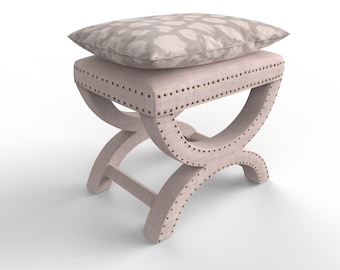 X Bench - Ottoman - Custom upholstery - Fabric Included - Nailhead trim - Pillowtop bench - Small bench - Linen bench -designer stool