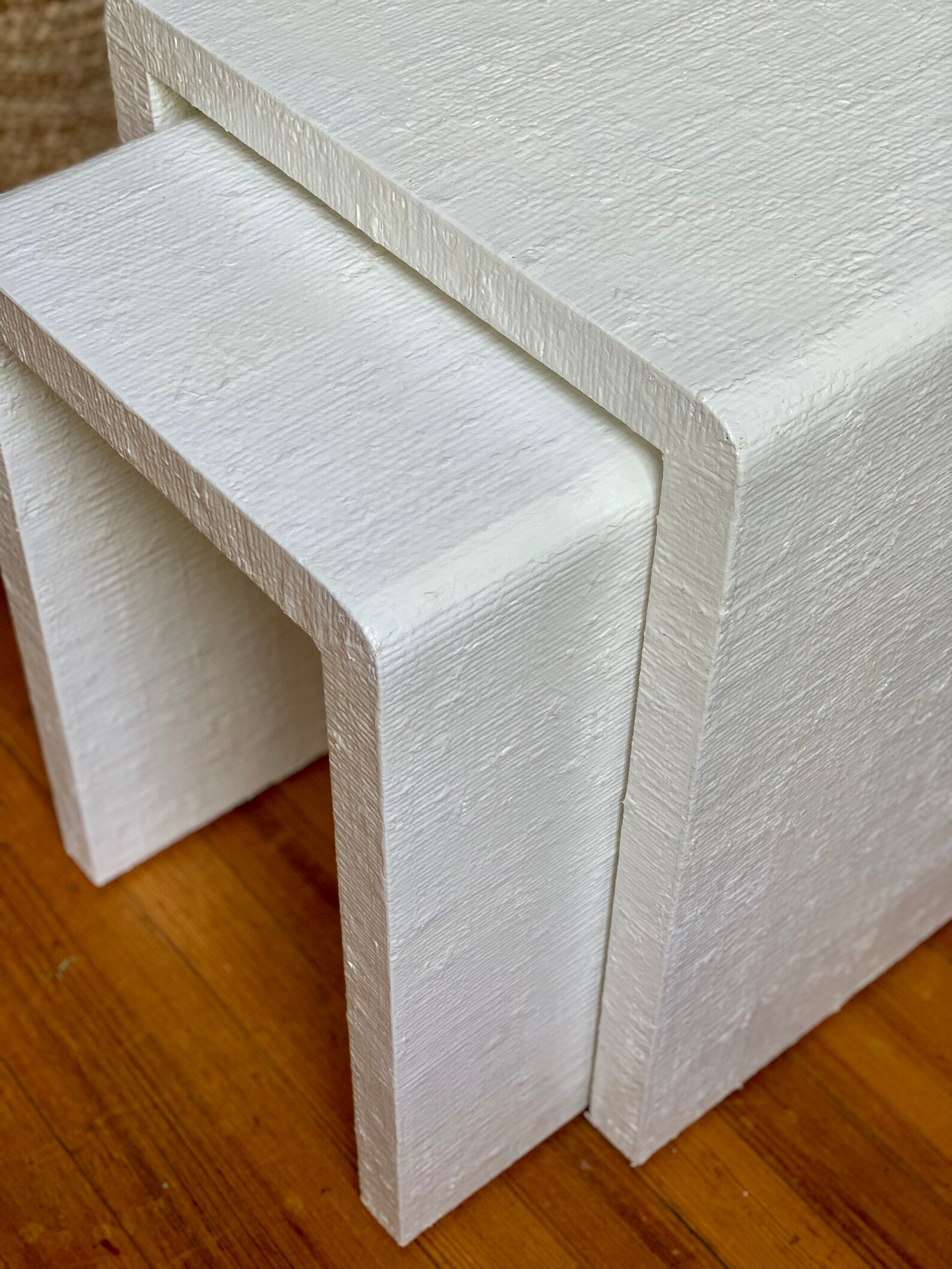 Grasscloth raffia side table waterfall table Etsy