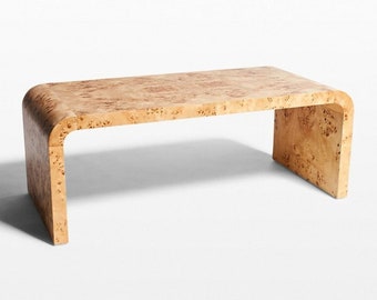 Burlwood coffee table - waterfall table - burlwood waterfall table - solid wood - waterfall coffee table - blonde wood- mid century- 1980s