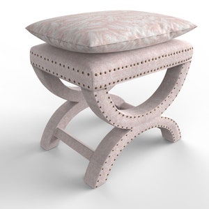 X Bench - Ottoman - Custom upholstery - Fabric Included - Nailhead trim - Pillowtop bench - Small bench - Linen bench -designer stool
