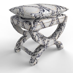 X Bench - Ottoman - Custom upholstery - Fabric Included - Nailhead trim - Pillowtop bench - Small bench - Linen bench -designer stool