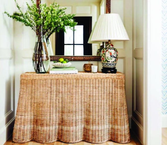 TROMPE L OEIL Console Table Vintage Wicker Console Rattan Console