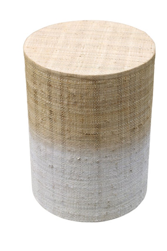 Vintage Ombre Grasscloth Drum Table – Karl Springer Style, Raffia Side Table